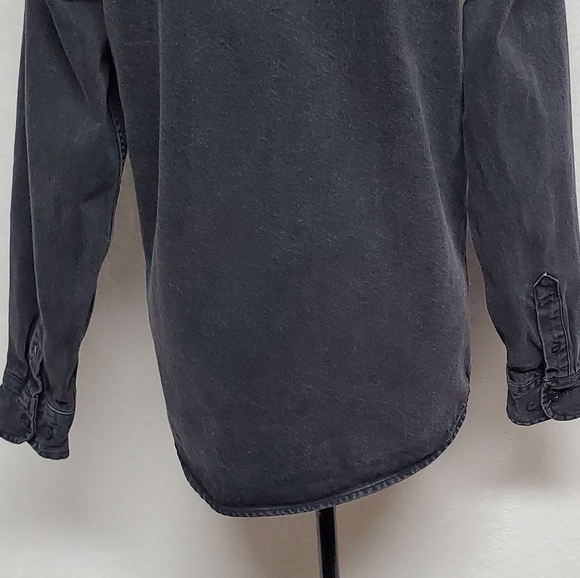 VINTAGE 80s Black Denim Contrast Hood Long Sleeve Button Up Grunge Jacket Medium - Picture 12 of 12